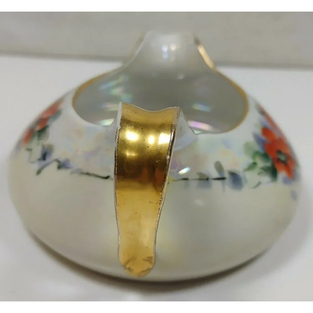 Vintage TK Thun Orange Flowers Porcelain Gold Rim Czechoslovakia Creamer